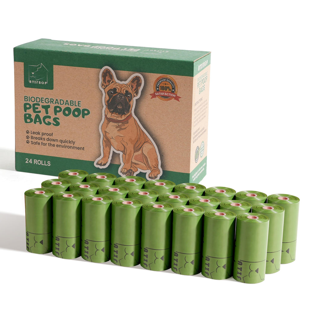 ATIFBOP sacs crottes chien biodégradables, emballage éco-responsable et pratique.