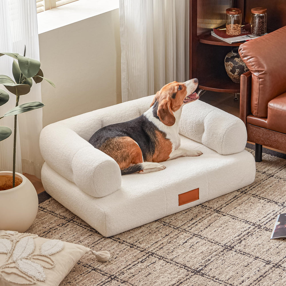 ATJafurn sillón perruno blanco con pelo falso, detalle de tapizado suave.