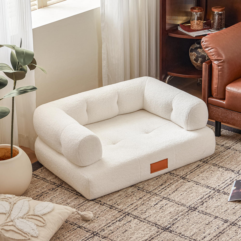 ATJafurn sillón perro, placa de cuero con nombre, personaliza su rincón favorito.