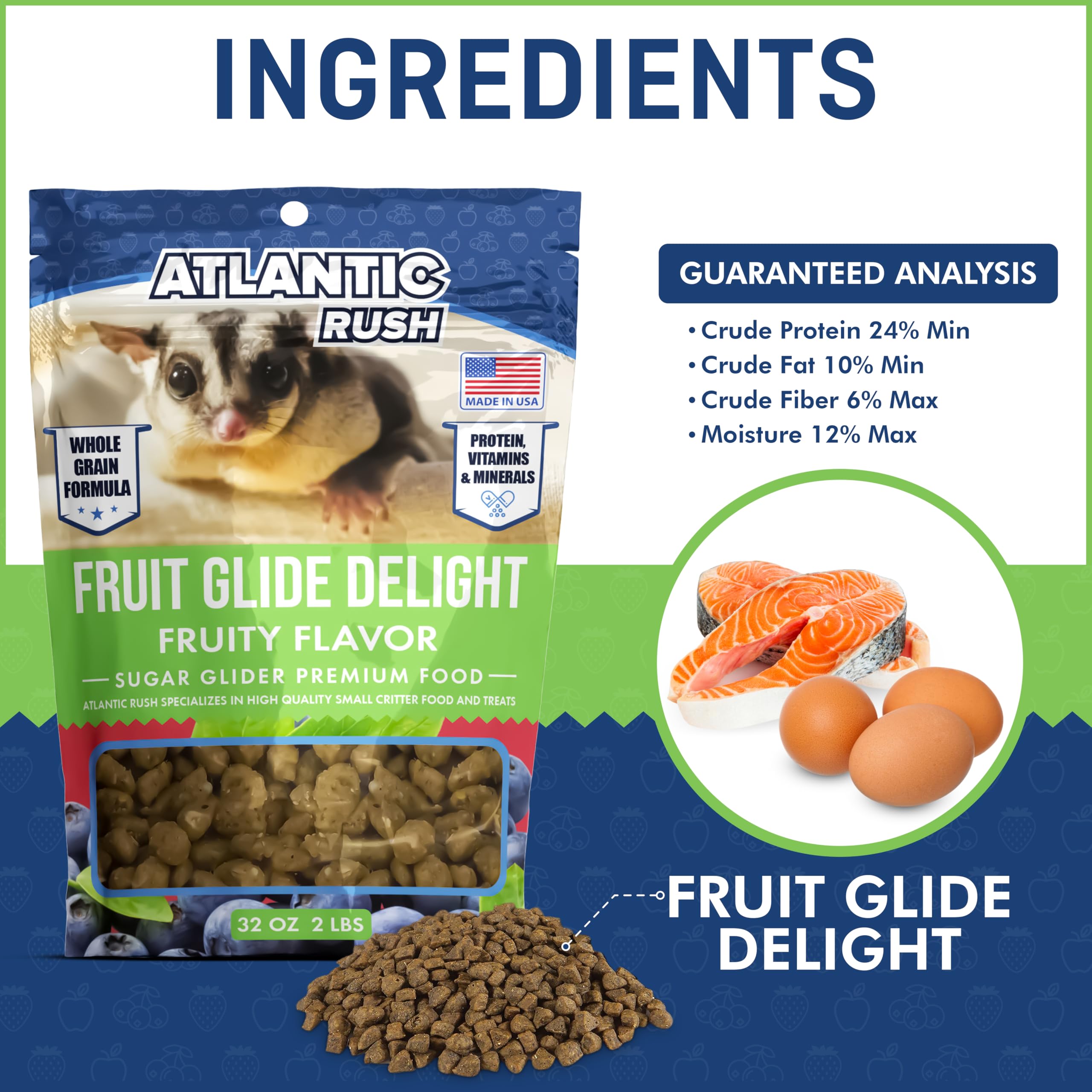 Atlantic Rush Fruit Glide Delight, envase hermético para conservar frescura y nutrientes.
