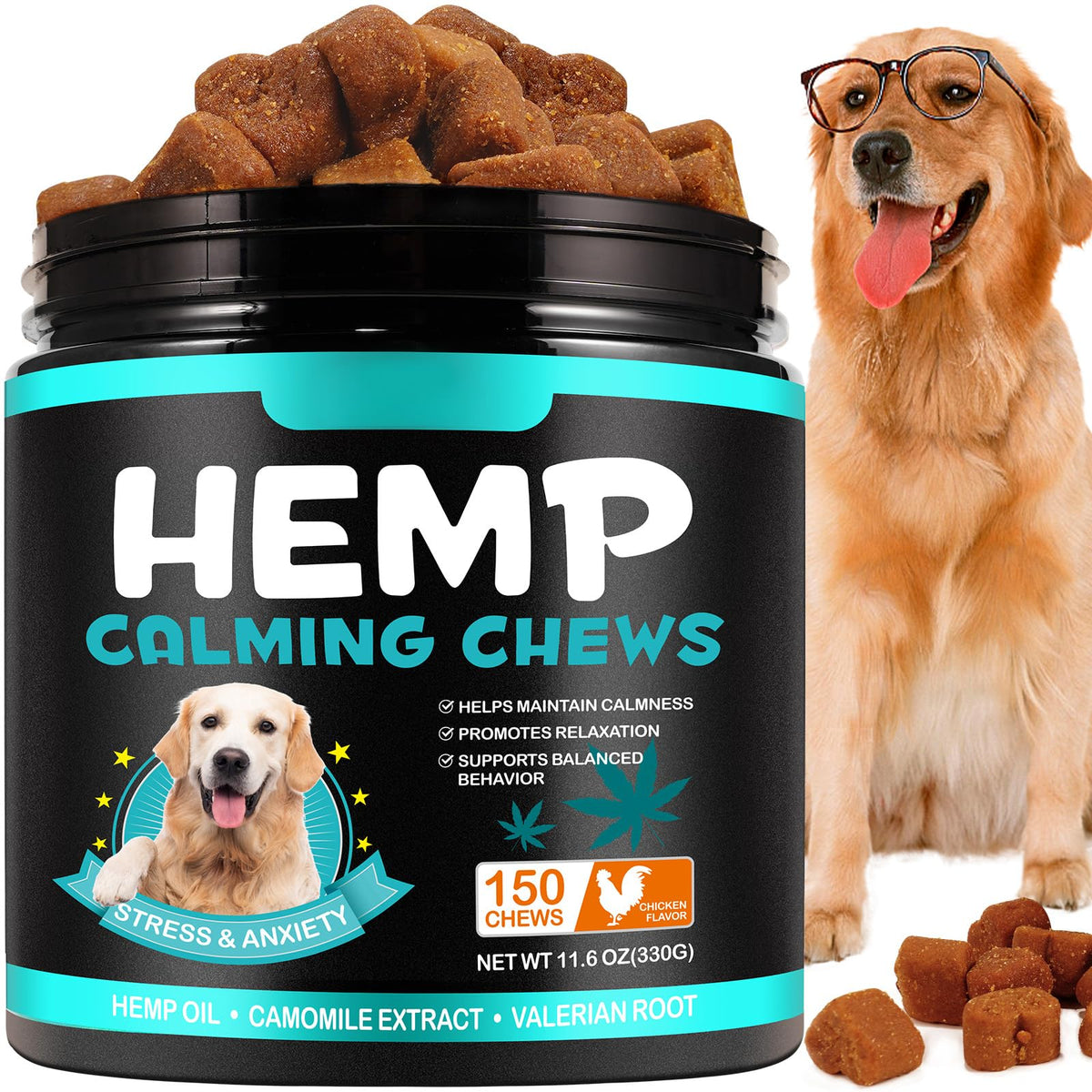ATOANY masticables calmantes para perros, envase de 150 piezas, práctico en casa.