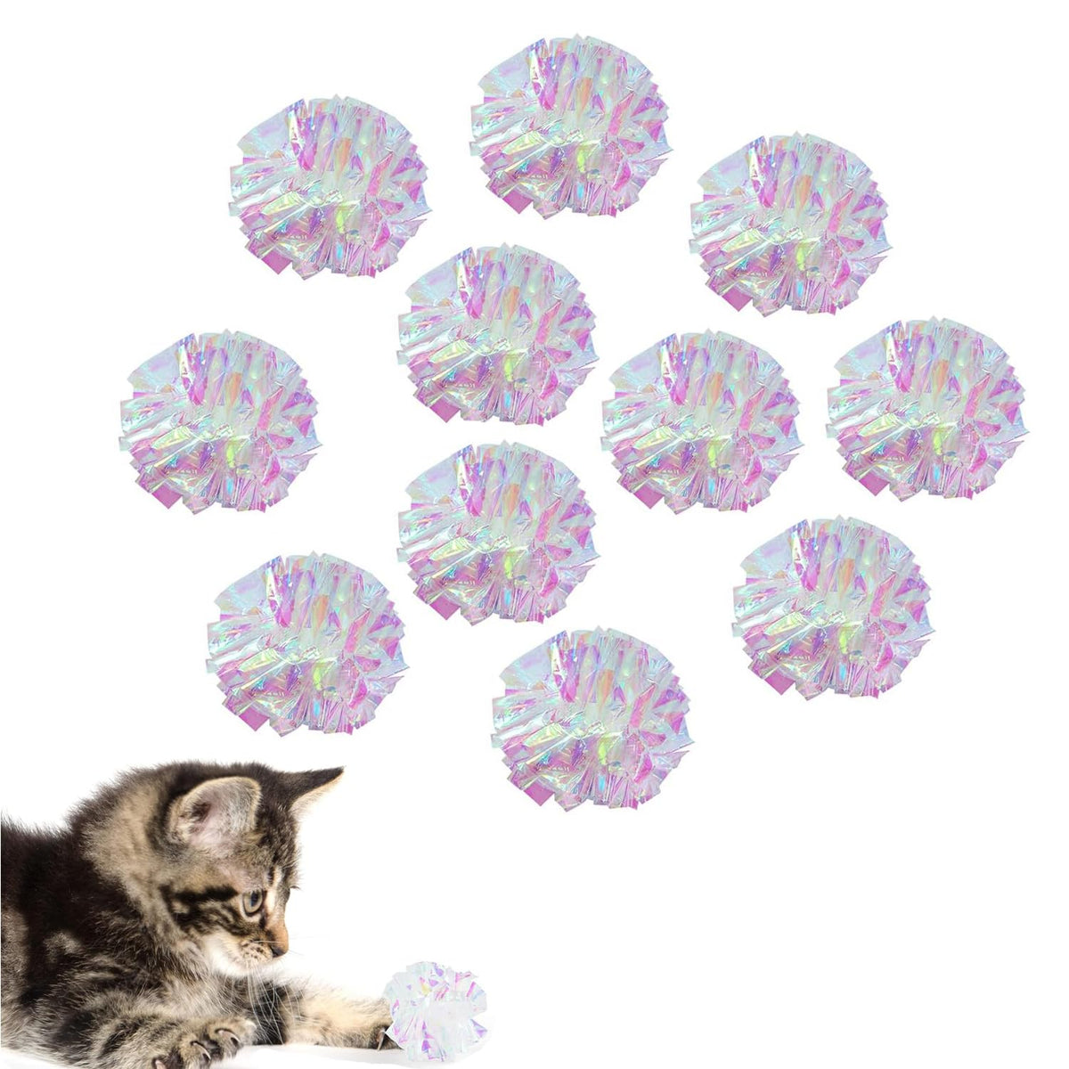 Pelotas crinkle sin tinte AUEAR, 2 pulgadas para juego interactivo del gato.