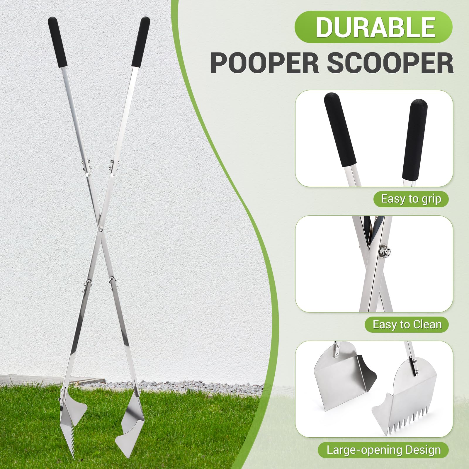 AugFir Pooper Scooper acero inoxidable, resistente y duradero para uso prolongado
