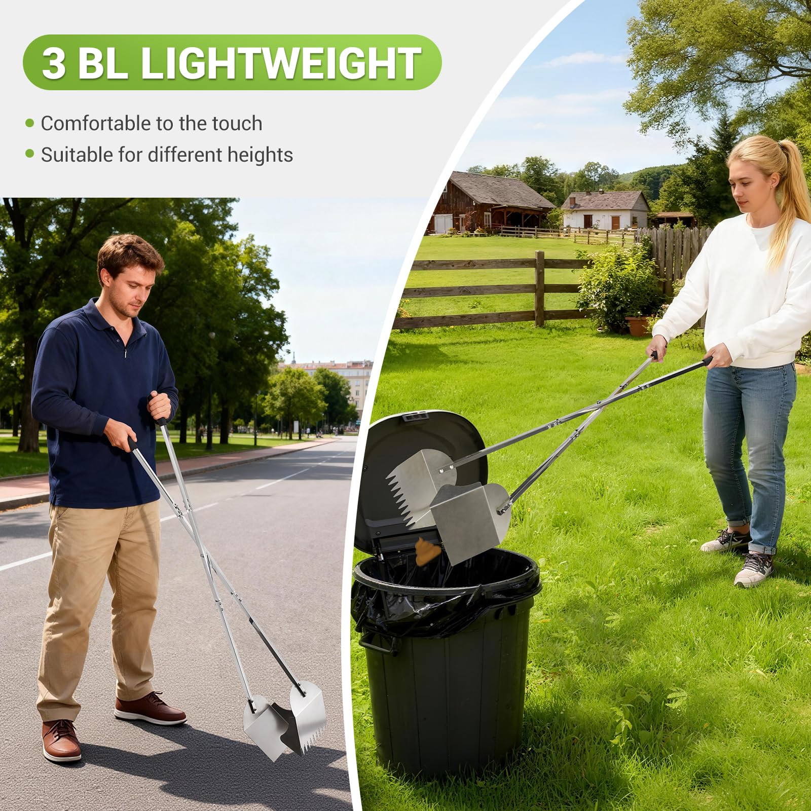 AugFir Pooper Scooper para césped, tierra y grava, limpieza versátil