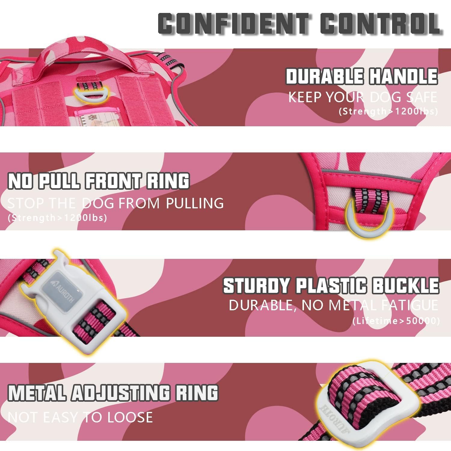 AUROTH arnés táctico rosa camuflaje, cuatro anillas ajustables para un ajuste seguro.