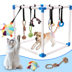 Autyomo Puppy Play Gym: ocho juguetes colgantes para estimulación mental diaria.