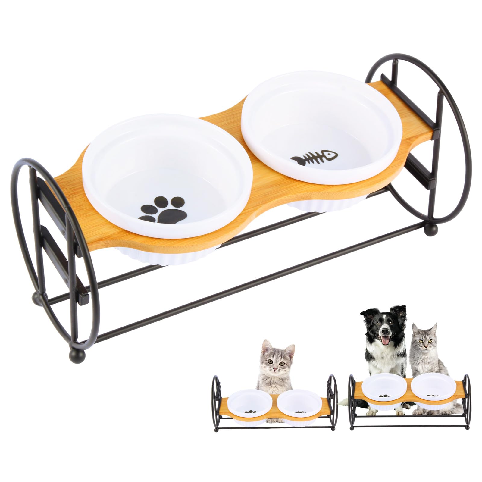 Avestrel plato elevado con dos platos para gatos, alimentación cómoda.