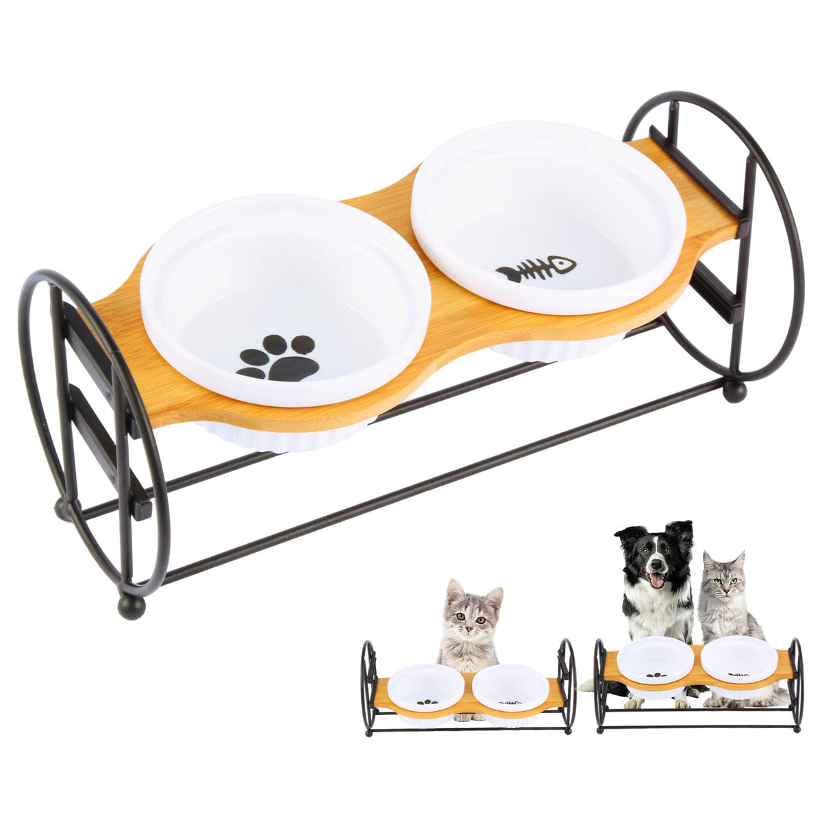 Avestrel plato elevado con dos platos para gatos, alimentación cómoda.