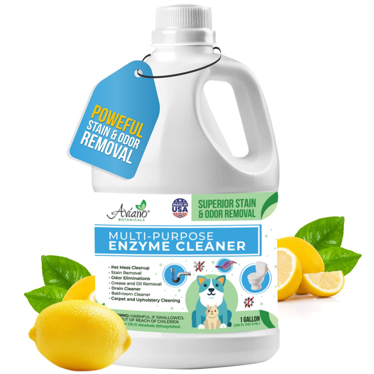 Aviano Botanicals, botella de limpiador enzimático para manchas de mascotas y olores.