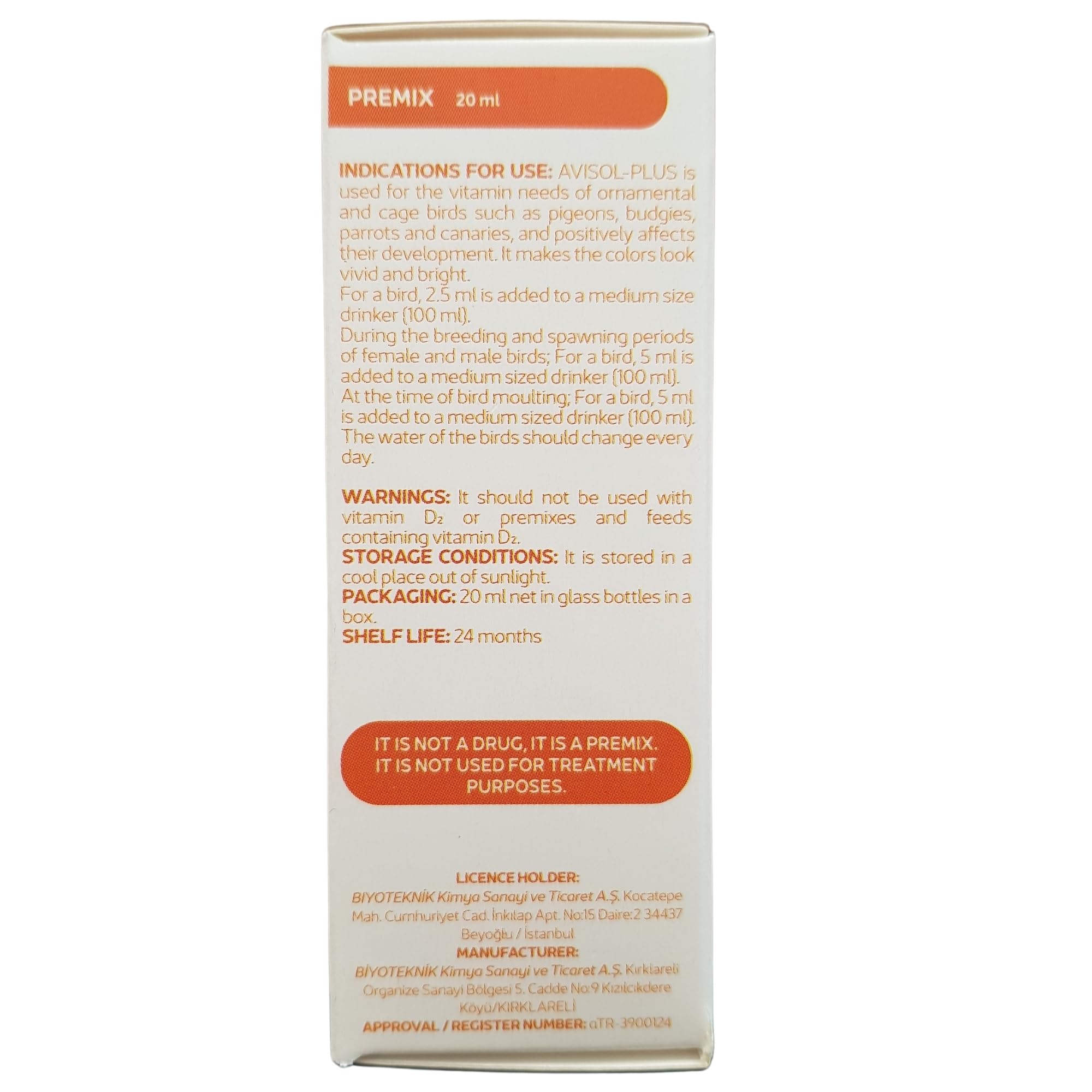 Avisol Plus, botella de multivitaminas para aves, ayuda al bienestar general