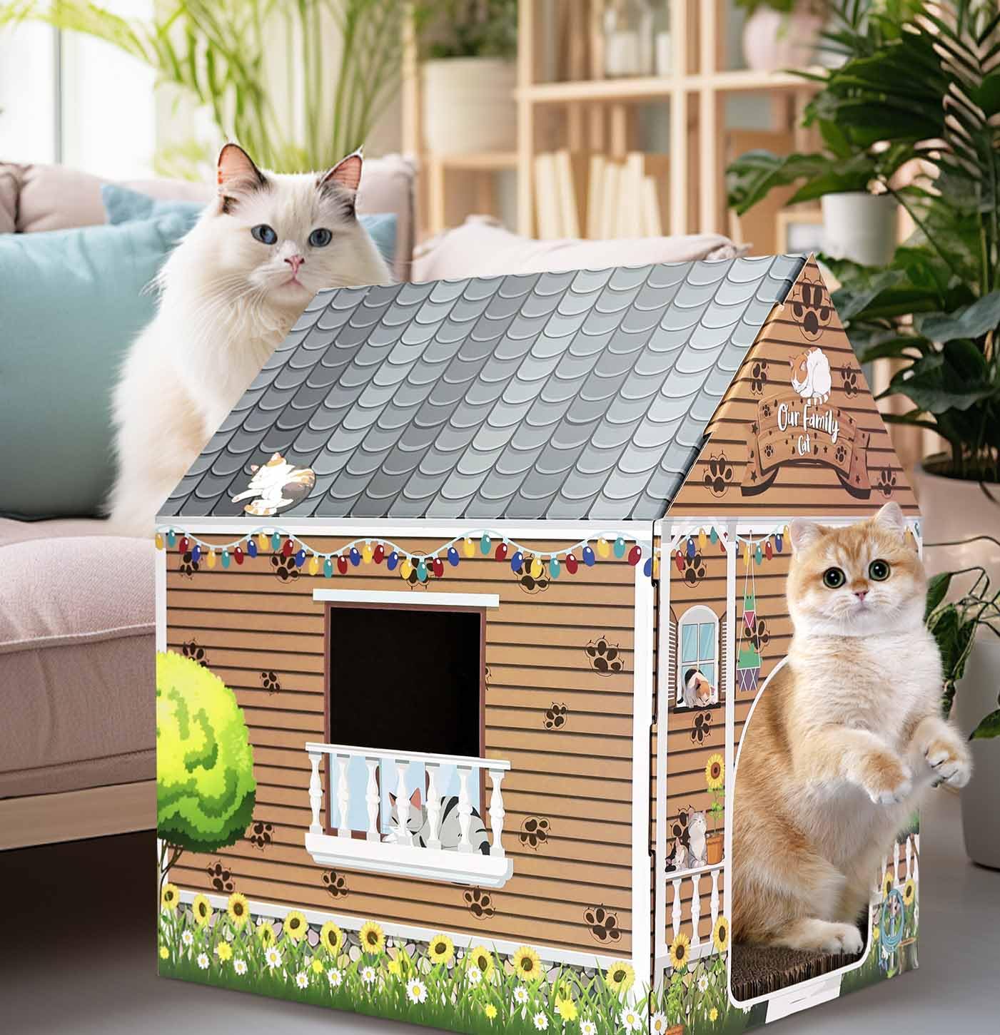 AVXINSOK casa-gato-carton-ligera-mover: traslado sencillo según sol o humor del gato