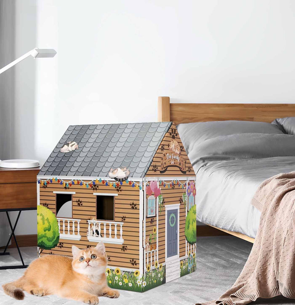 AVXINSOK casa-gato-carton-tamano-41x34x49: tamaño cómodo para gatos grandes