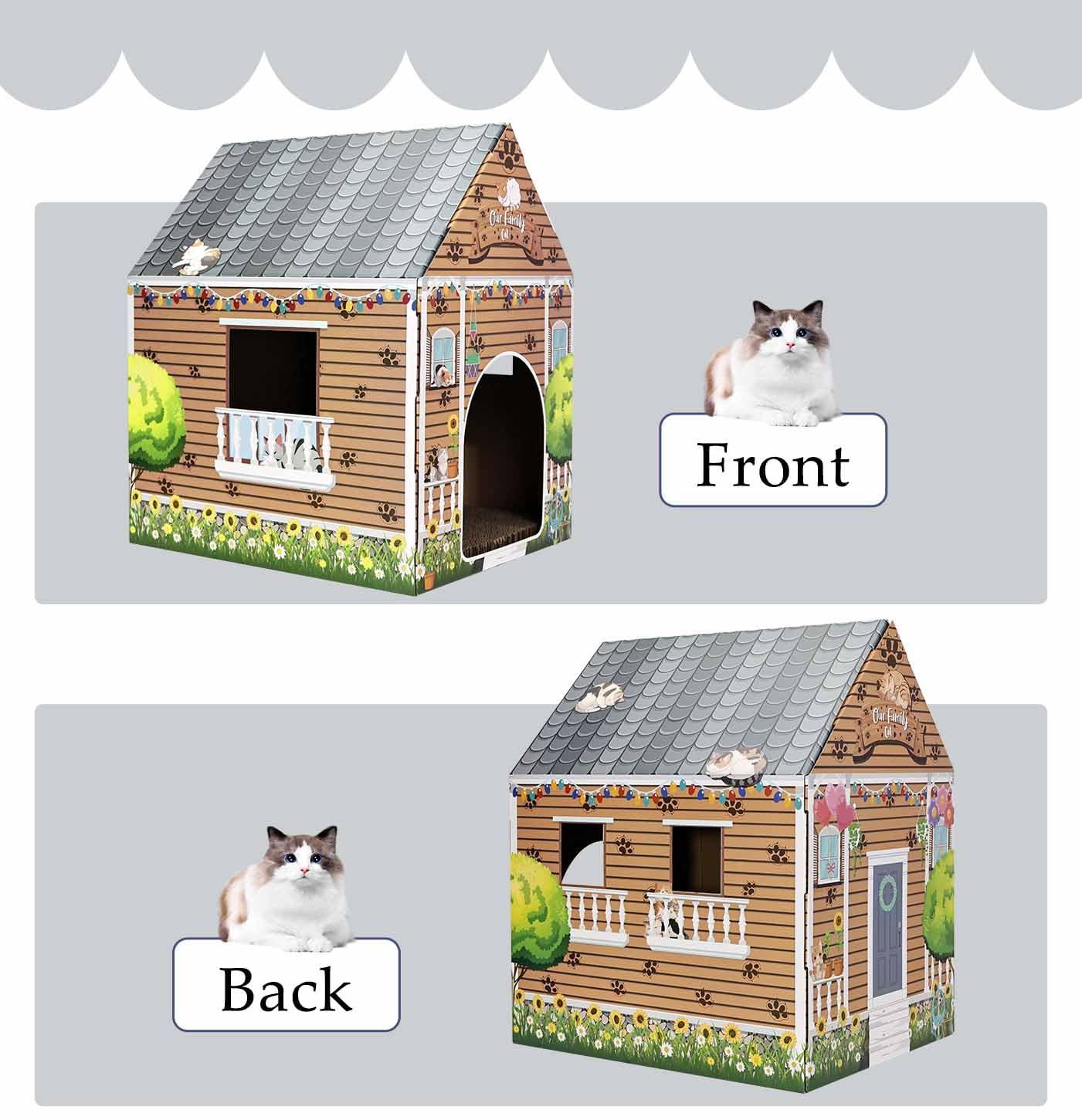 AVXINSOK casa-gato-carton-ventanas-puerta: fomenta curiosidad y juego seguro