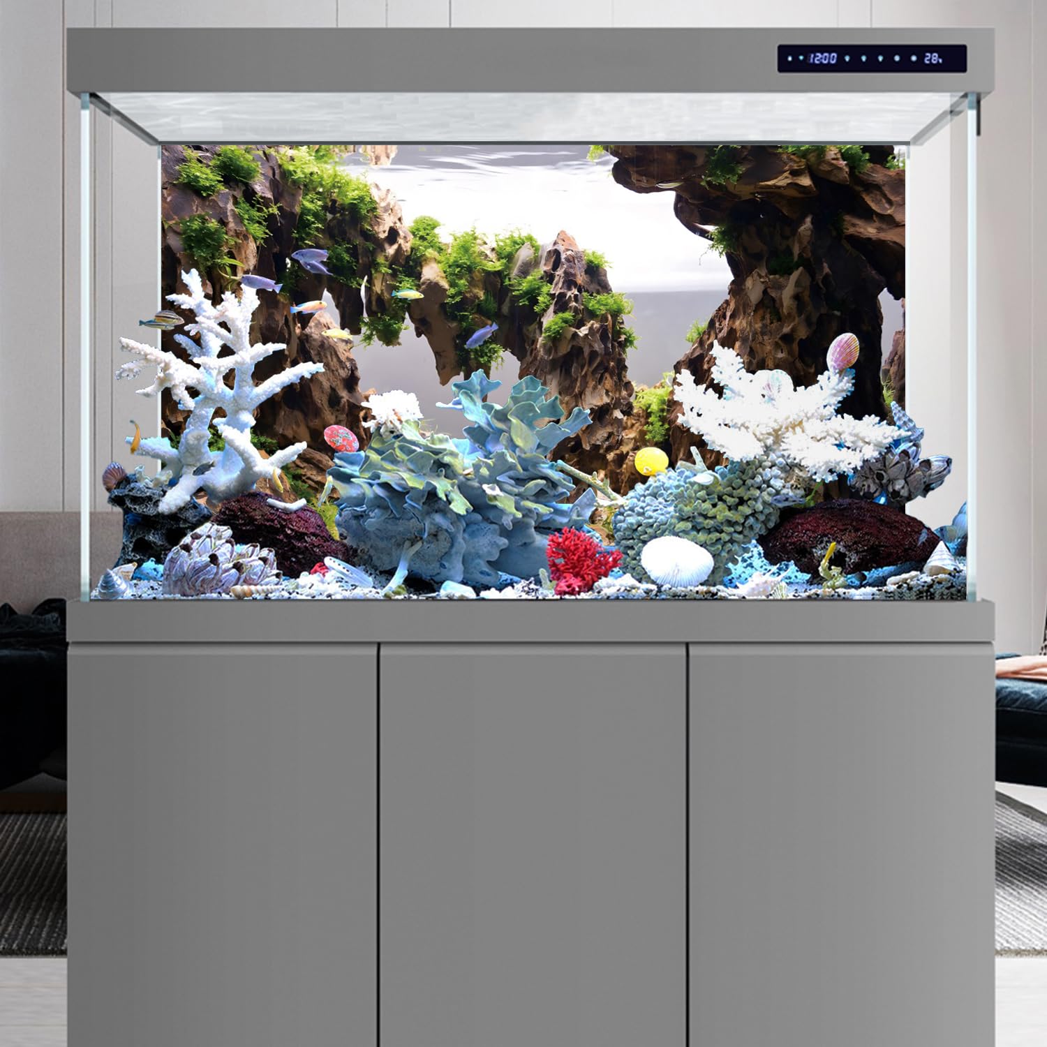 AWERT fondo acuario instalación rápida: incluye cinta EVA de doble cara para fijarlo.