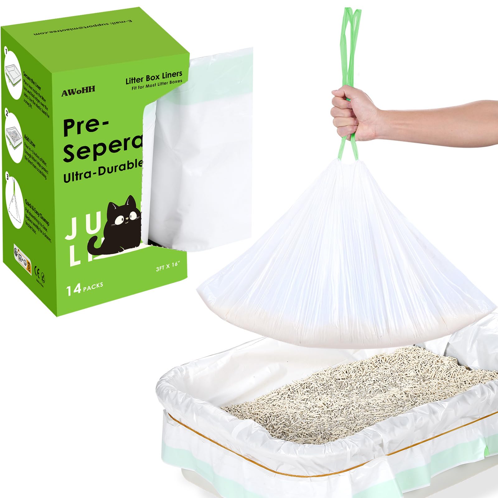 Bolsas AWoHH para caja de arena con dispensador, fácil extracción con una sola mano.