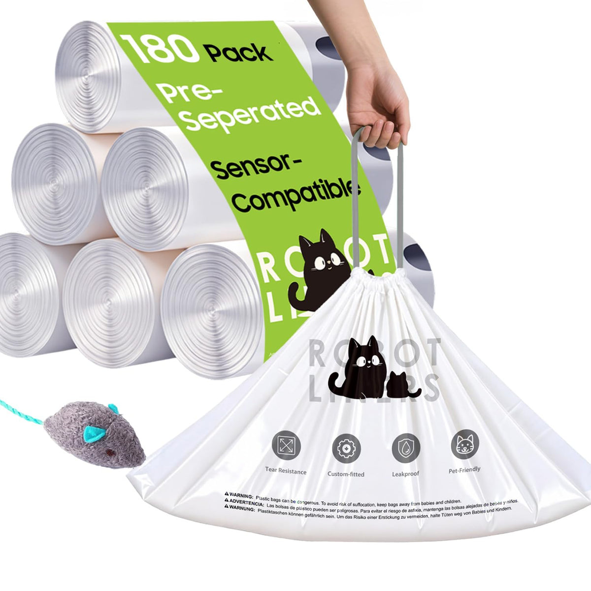 AWoHH bolsas para caja de gato automática, abertura translúcida facilita detección de sensores.