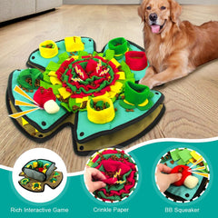 AWOOOF Snuffle Mat con tres niveles de dificultad para el juego.
