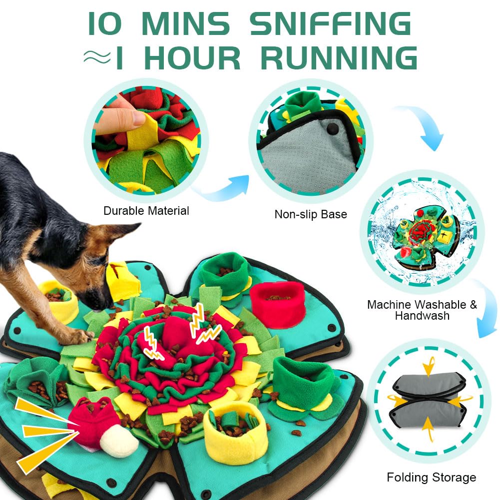 AWOOOF Snuffle Mat mostrando zonas ocultas para premios y snacks.