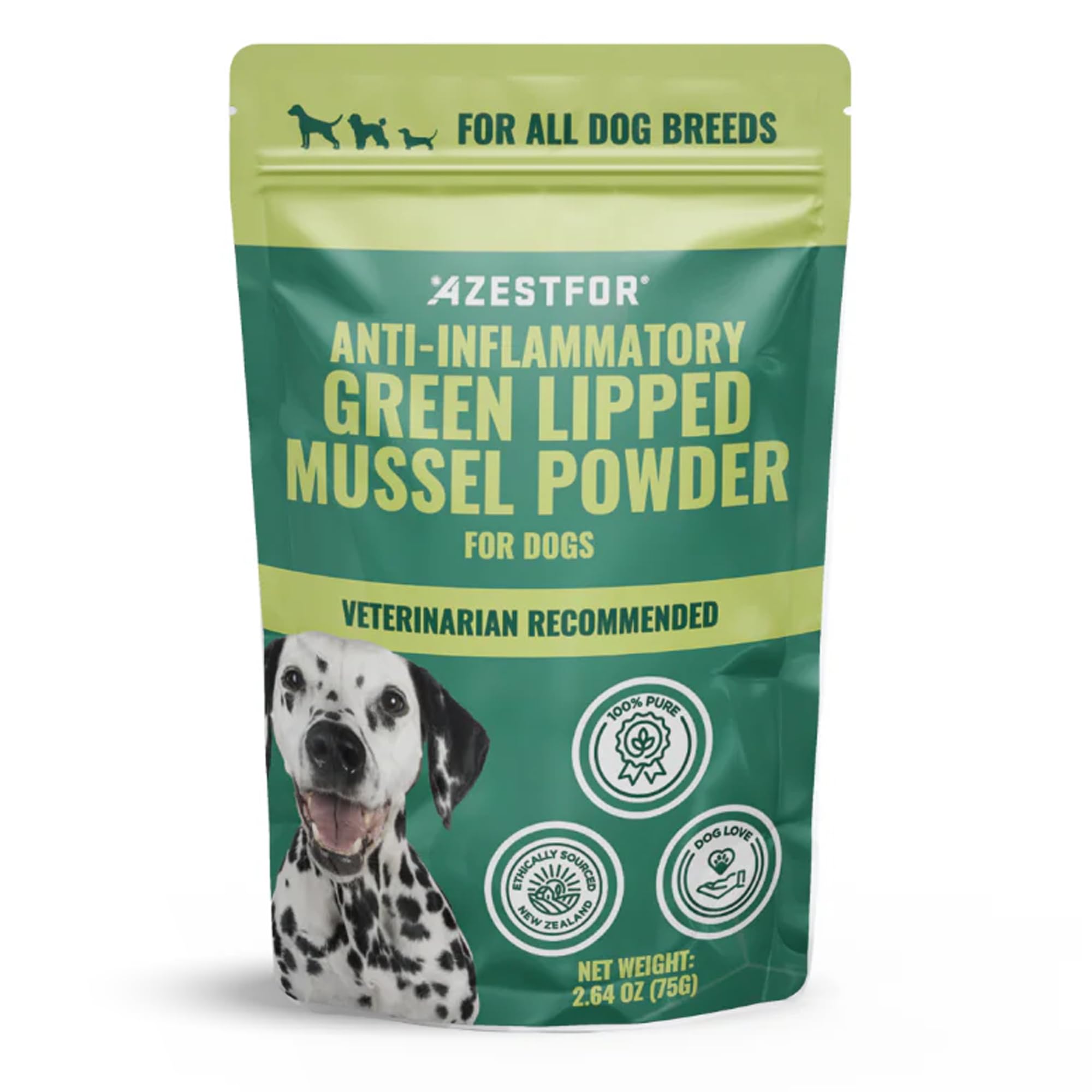 Azestfor Mejillón de Labio Verde en polvo para perros, posible apoyo a la movilidad.