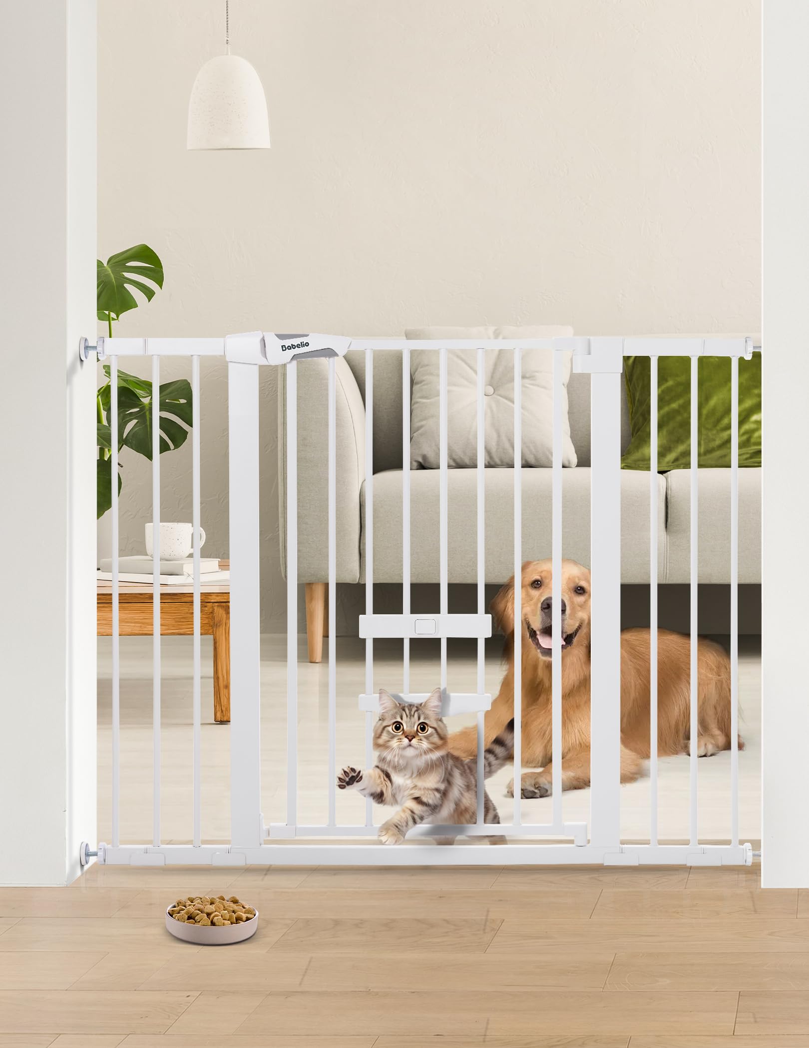 Babelio barrera 36 pulgadas con puerta gatito para escaleras, paso seguro.