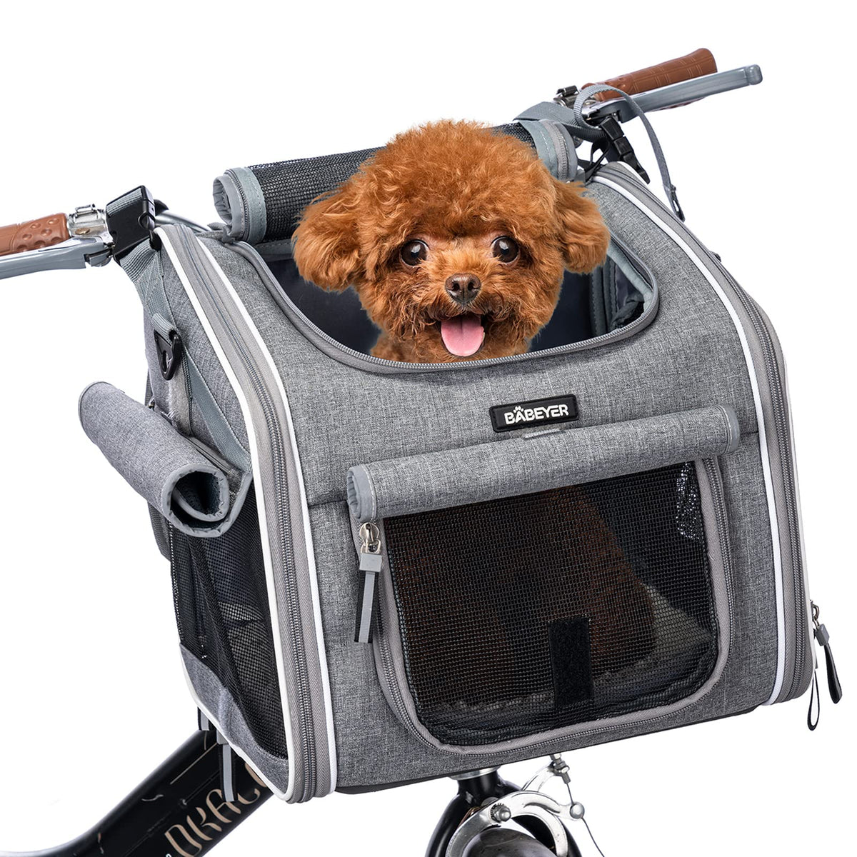 BABEYER cesto-bici-perro-ampliable para paseos cómodos y espaciosos.