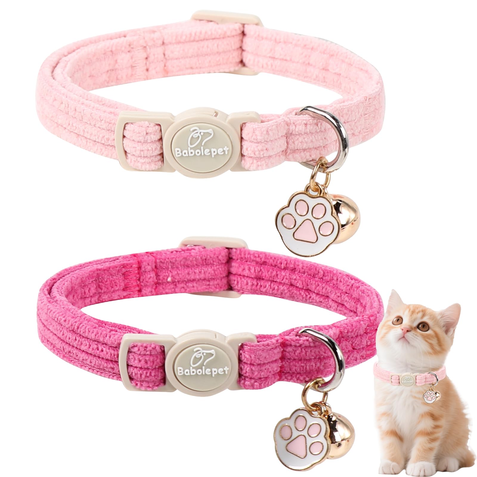 Babole Pet collar corduroy rosa, suave para piel sensible.