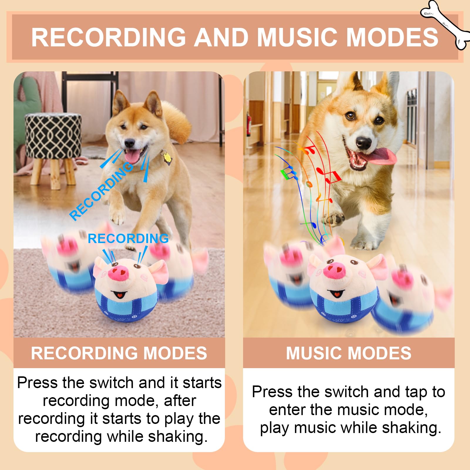 BABORUI cerdito-interactivo-juguete-perro: modo música para entretenimiento durante el juego.
