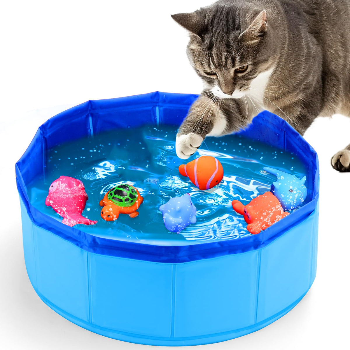 BABORUI Juguete de piscina para gatos con pez flotante, estimula juego autónomo
