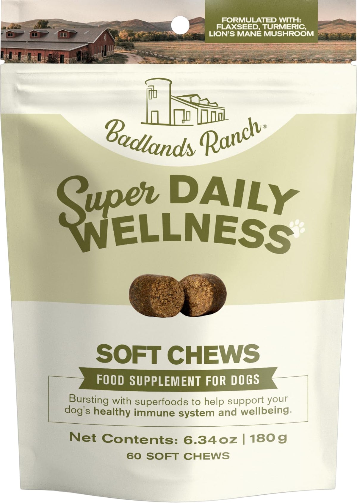 Badlands Ranch Premios masticables suaves para perros: sabor agradable y apoyo al bienestar diario.