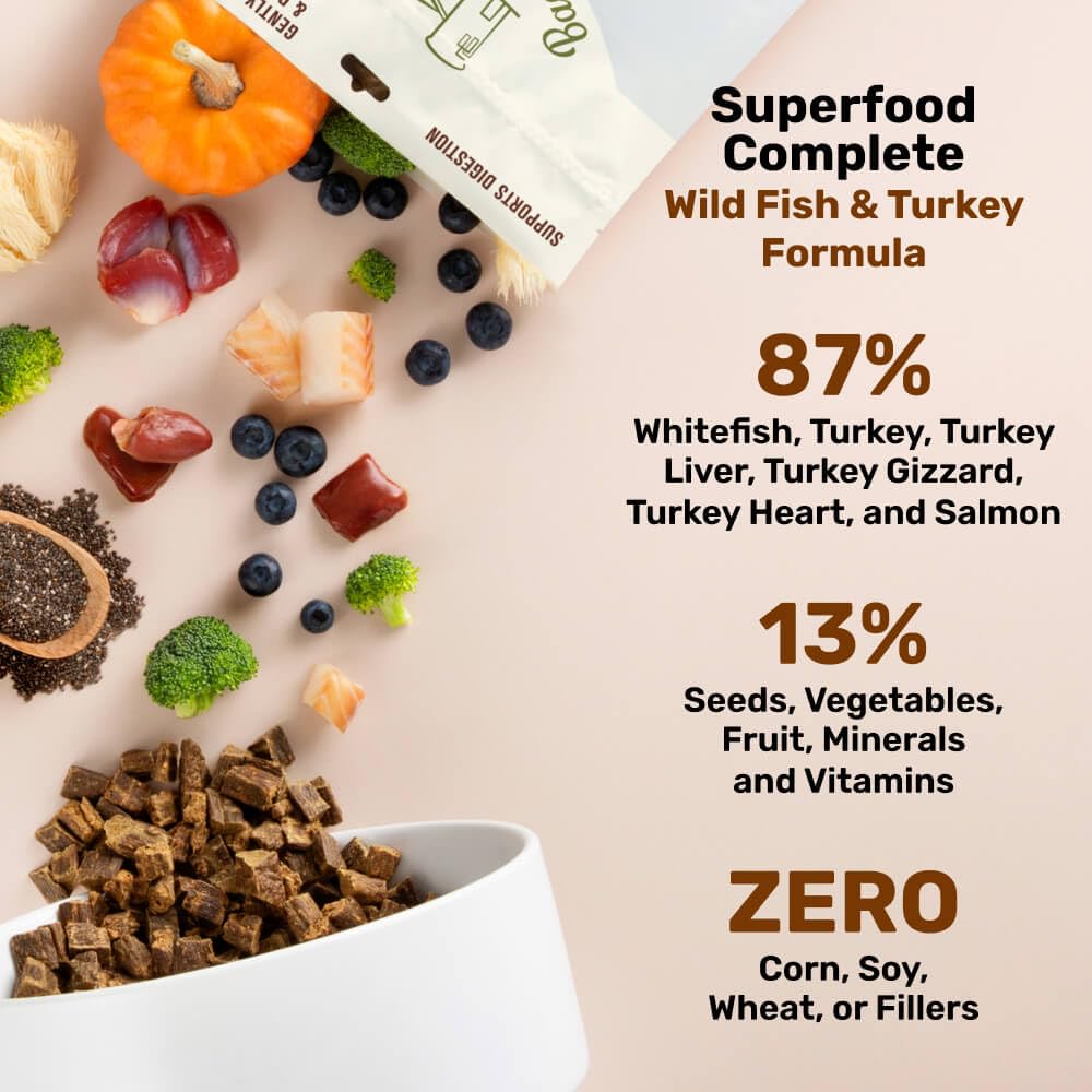 BADLANDS RANCH Superfood Complete paquete abierto, listo para servir como mezcla.