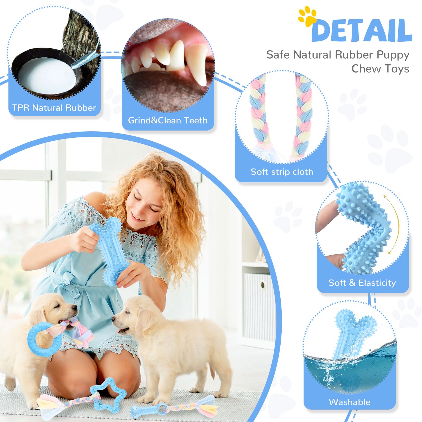 BAEJMJK juguete cuerda azul para mordidas, ideal para juego interactivo y ejercicio.