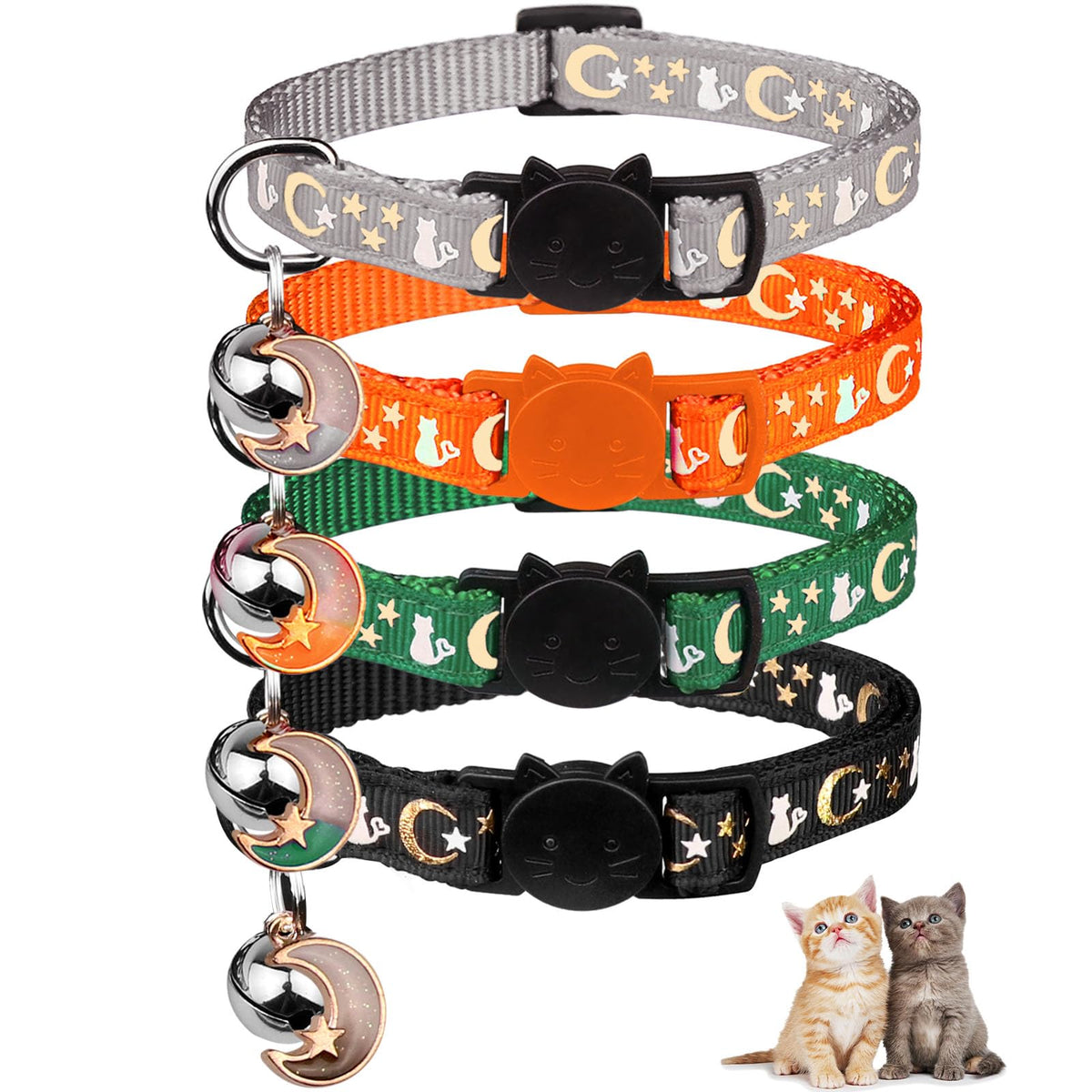 Collar Baeuppit para gato con campana y luna con estrellas que brillan