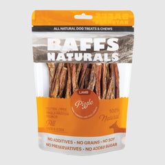 Baffs Naturals Palitos de Pizzle de Cordero en empaque de 8oz, snack natural para perros.