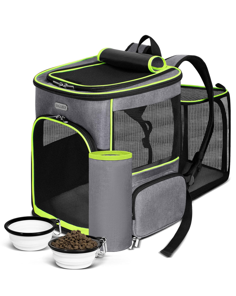 Baglher transportín para perros, exterior gris con ruedas, ideal para viajes cómodos.