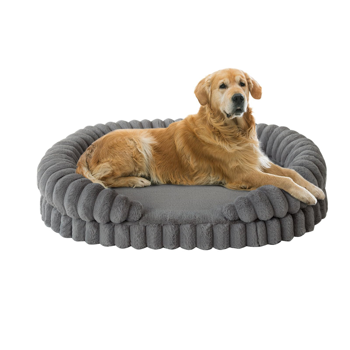 Cama BALANCE oval gris de 42 pulgadas para perros grandes, descanso profundo.