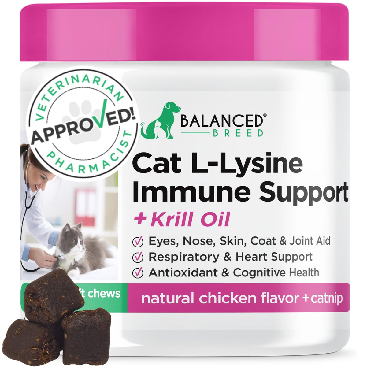 Balanced Breed L-Lisina para gatos, apoyo inmunitario diario