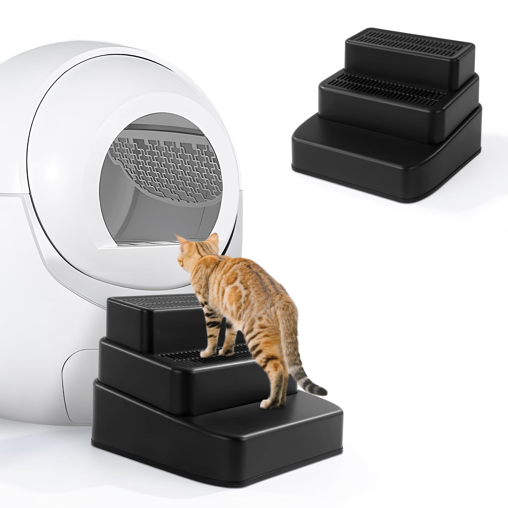 BALAPET escalera 3 pasos para gatos con filtrado facilita entrar al arenero y reduce polvo en patas.