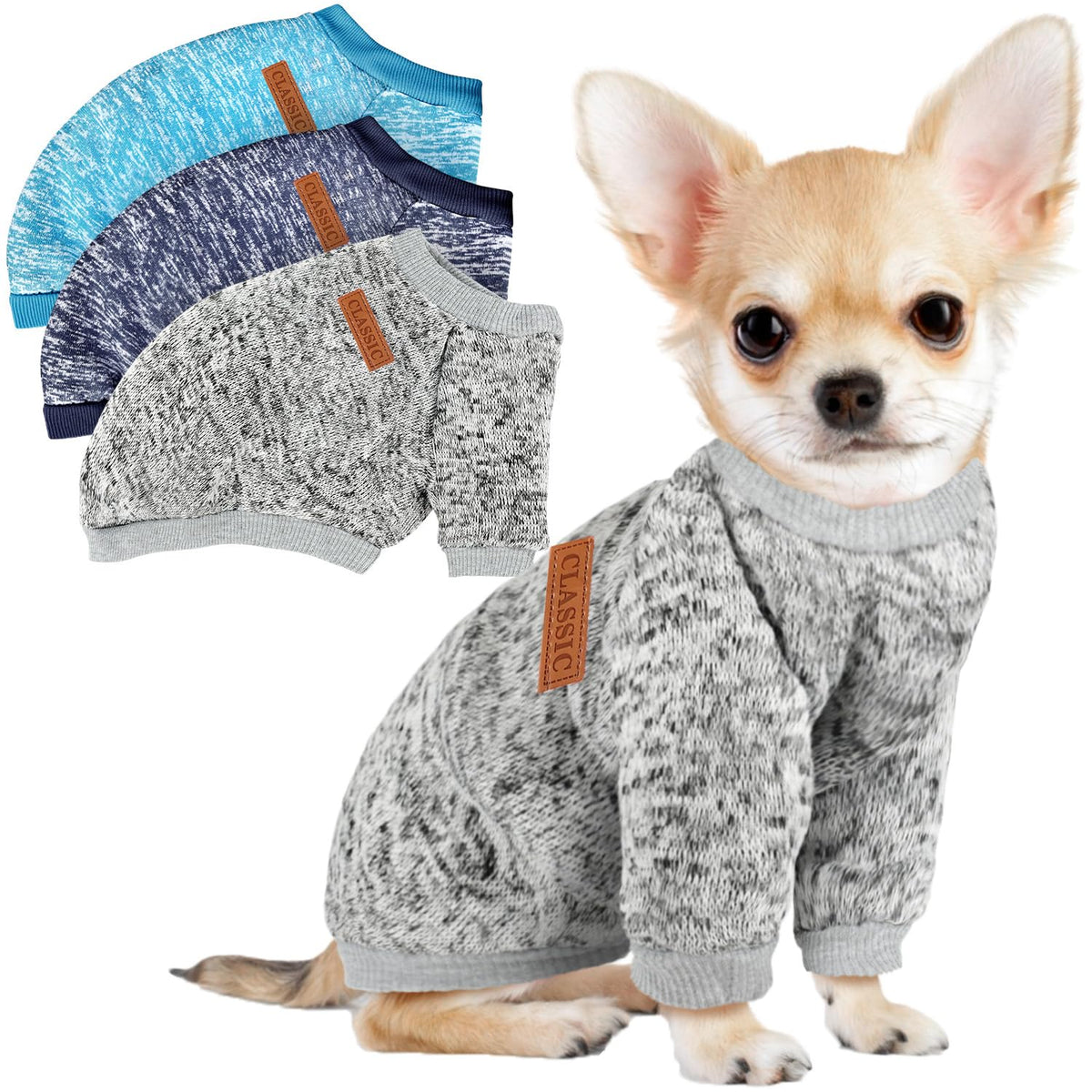 Baobicute conjunto de tres suéteres para perros pequeños, cálidos y cómodos para el invierno