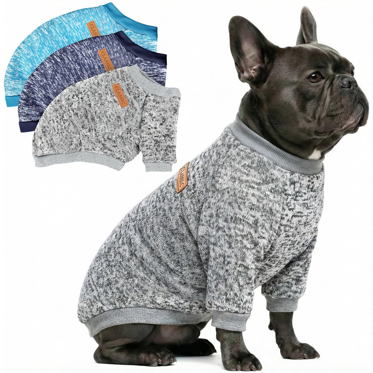Baobicute sudadera azul para perro pequeño, cálida y suave para paseos invernales.