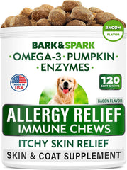 BARK&SPARK frasco de masticables para alergias y piel sana.