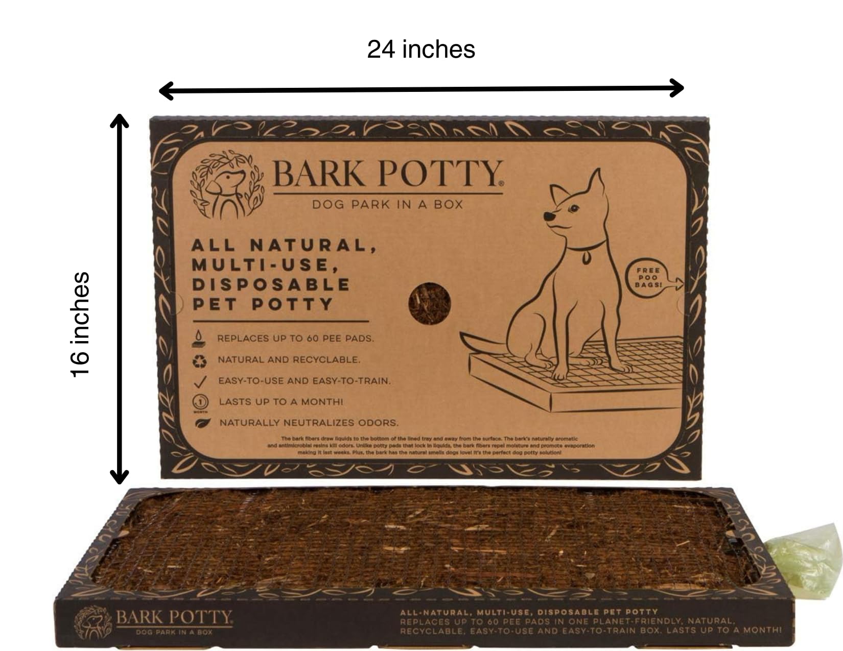 Bark Potty diseño resistente a filtraciones mantiene el suelo limpio y seco.