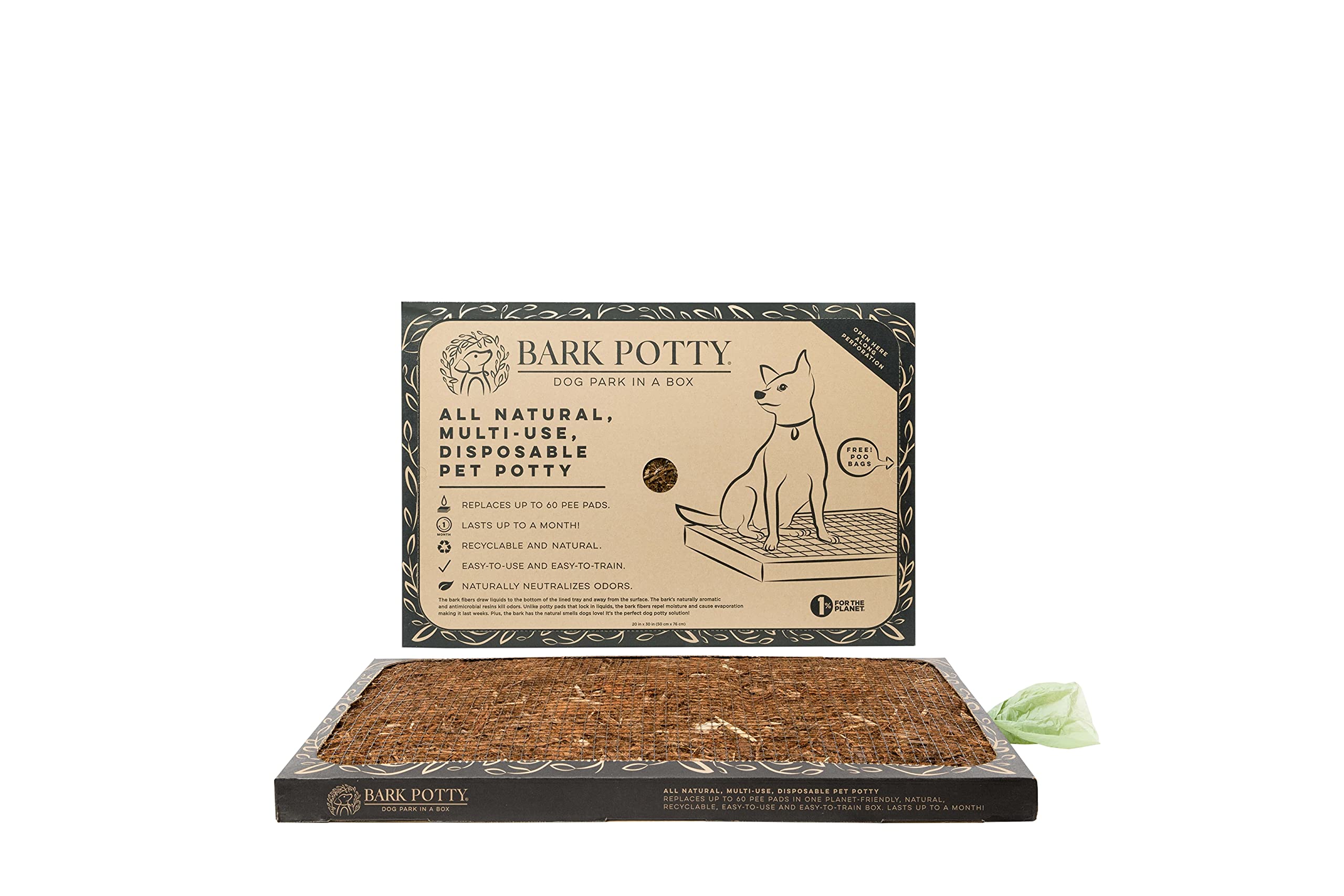Bark Potty paquete grande visto de frente, ideal para entrenamiento