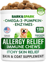 BARK&SPARK alérgias en perros en frasco de 120 masticables para apoyo de piel