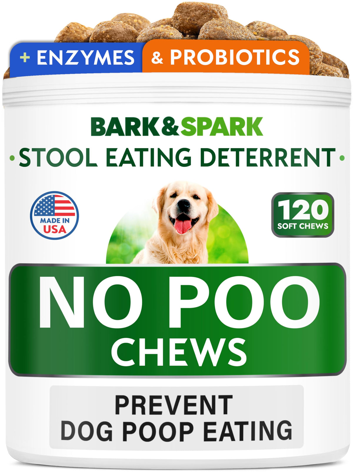 BARK&SPARK masticables envase visible para disuasión de coprofagia y apoyo digestivo
