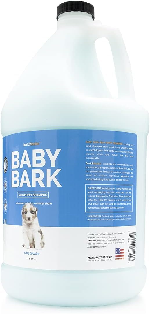 Etiqueta de Bark2Basics Baby Bark Shampoo con fórmula suave