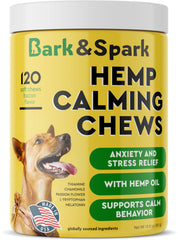 BARK&SPARK botella de golosinas calmantes para perros; ayuda a calmar la ansiedad.