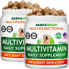 BARK&SPARK Dog Multivitamin Chews en envase, apoyo general para perros.