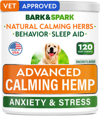 BARK&SPARK bocaditos calmantes en empaque frontal, sabor BBQ para perros.