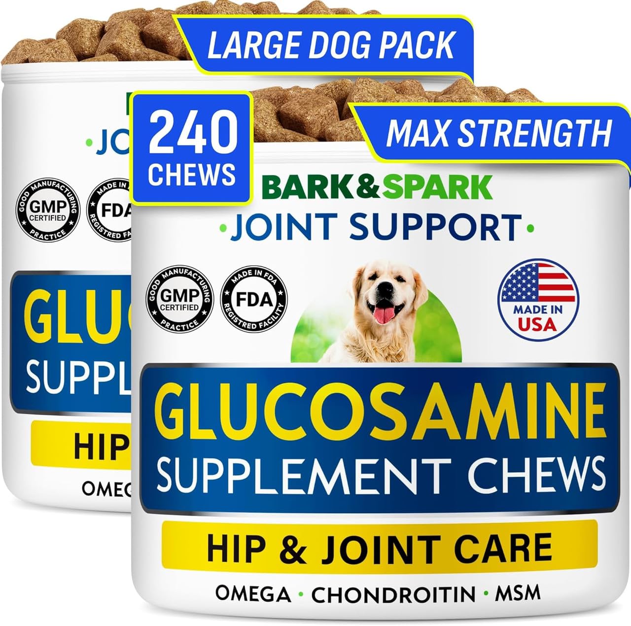 BARK&SPARK glucosamina condroitina para perros: paquete de 240 premios para movilidad