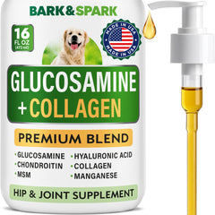BARK&SPARK líquido de colágeno para perros en botella, apoyo a la movilidad articular.